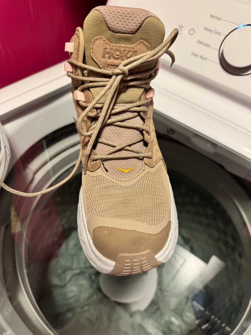 Hoka Beige Tan Athletic Trail Shoe with White Sole - Picture 2 of 10